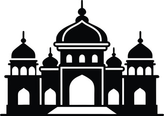 Mandir silhouette,  hindu temple silhouette, spiritual architecture icon, minimal line art, vector illustration