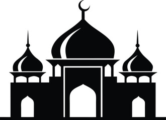 Mandir silhouette,  hindu temple silhouette, spiritual architecture icon, minimal line art, vector illustration