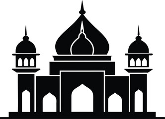 Mandir silhouette,  hindu temple silhouette, spiritual architecture icon, minimal line art, vector illustration