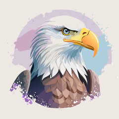 Fototapeta premium Majestic bald eagle portrait in a modern, stylized vector art style with an intense gaze.