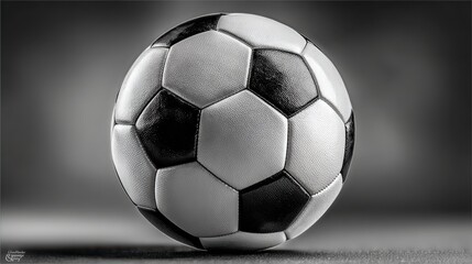 Fototapeta premium Classic soccer ball on neutral surface on a blurred background