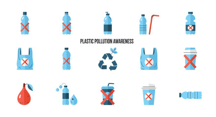 Plastic Pollution Awareness Icons