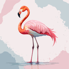 Obraz premium Stylized illustration of a graceful flamingo with vibrant pink and orange plumage.