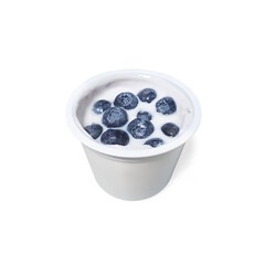 Healthy Yogurt with Fresh Blueberries in a Cup, Directly Photographed on White Background