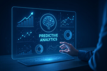 Futuristic display of predictive analytics data visualization for analysis