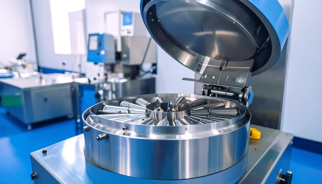 Open-Lid Centrifuge Machine with Stainless Steel Interior in a Cleanroom Environment