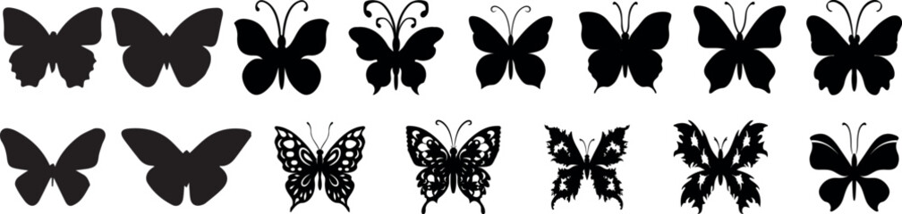Obraz premium Set of Butterfly Silhouettes and Vector Designs – Black Insect Icons Collection