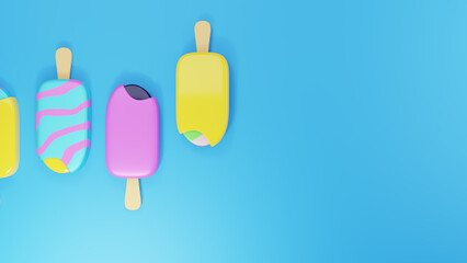 Ice-cream on blue background. 3d render. 