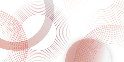 Abstract white background with red circle rings. Spiral sound wave rhythm line and dots dynamic abstract background. Geometric website landing page or banner template modern style vector illustration