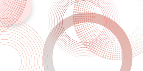 Abstract white background with red circle rings. Spiral sound wave rhythm line and dots dynamic abstract background. Geometric website landing page or banner template modern style vector illustration