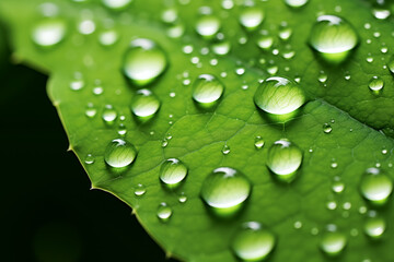 Digital Image of Fresh Green Leaf Covered in Water Droplets