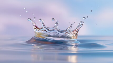 Water Splash with Droplets Creating Crown Shape and Reflections
