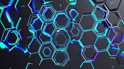 A striking technological abstract design with interconnected geometric structures, showcasing an impressive display of radiant lights and intricate hexagonal patterns - Powered by Adobe