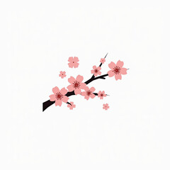 Naklejka premium Pink Cherry Blossoms on Branch - Simple Flat Illustration