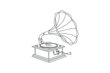 Vintage Gramophone Illustration A classic phonograph with a horn speaker rendered in a clean minimalist line art style perfect for retro or music themed designs
