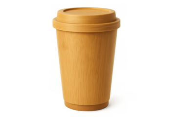 Eco-friendly bamboo coffee mug sitting against transparent backdrop, highlighting green living and waste reduction