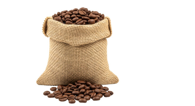Isolated Coffee Beans in Burlap Sack