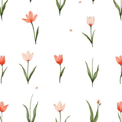 Obraz premium Watercolor Tulips Pattern: Delicate Spring Floral Design