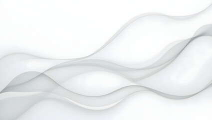 Elegant abstract background featuring smooth, flowing translucent gray waves on a clean white surface. Modern and minimalist design.