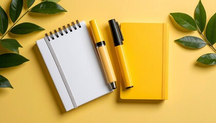 A Yellow Stationery Still Life with a Touch of Nature