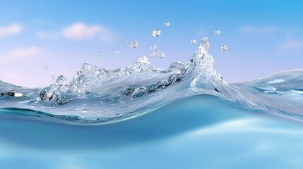 Water Splash in Clear Blue Ocean with Gentle Waves and Sky Background