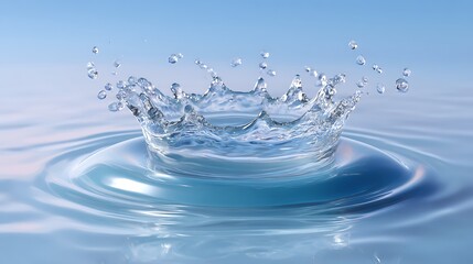 Clear Water Splash with Ripples in a Calm Blue Background