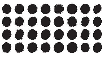 Fototapeta premium Grunge Circle Shapes Collection Vector Illustration with Distressed Texture and Black Ink Stamps for Creative Design Projects