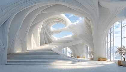 Obraz premium Subtle cosmic swirl inside futuristic clean white zen architecture