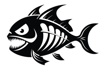 Fototapeta premium Black and White of a Cartoon Fish Skeleton with Sharp Teeth and Fins