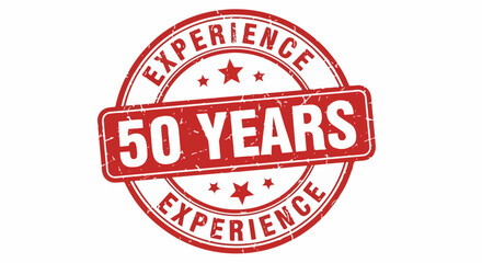 Red 50 Years Experience Stamp with Stars and Grunge Texture.