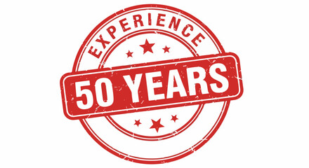 Red grunge rubber stamp seal with 50 Years Experience text and stars.