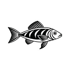 A bold, graphic illustration of a fish with distinct striped patterns.