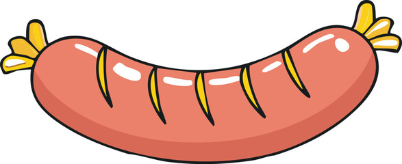 Cartoon illustration of a grilled sausage with grill marks on a white background.