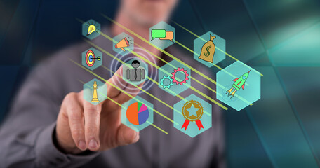 Man touching a business strategy concept