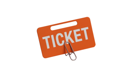 Secure your access with this bright orange ticket held by a classic metal paperclip