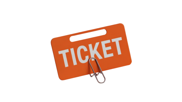 Secure your access with this bright orange ticket held by a classic metal paperclip