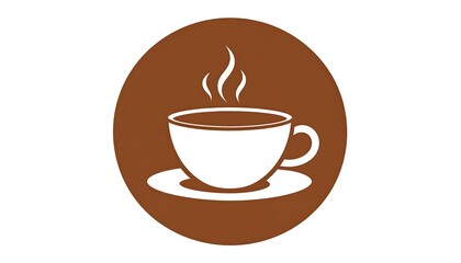 Obraz premium Simple coffee cup icon on a brown circle