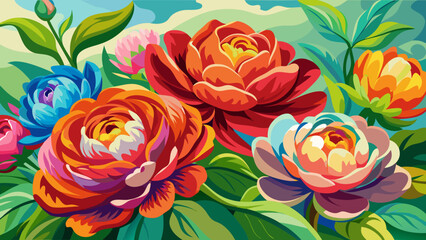 Vibrant floral arrangement with bold colors and lush greenery