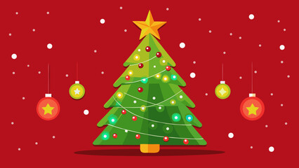 Festive christmas tree with ornaments and falling snow