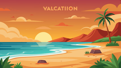 Obraz premium Tropical beach sunset vacation scene