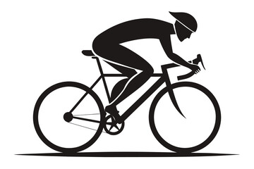 Fototapeta premium Black Silhouette of a Cyclist Racing on Road Bike Against White Backdrop