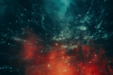 Naklejka premium Chaotic Red and Cyan Light Leaks with Noisy Textured Background