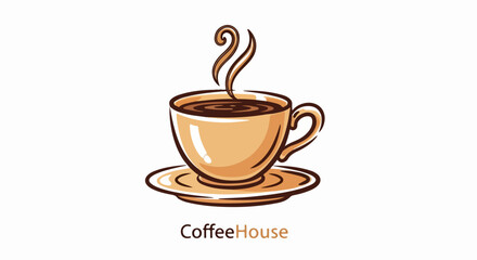 Steaming Cup of Coffee with Swirling Aroma on Saucer.