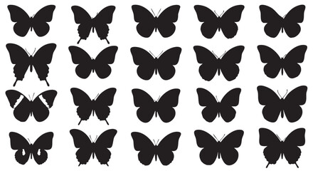 Butterfly Silhouette Collection Minimalist Vector Design Different Shapes and Wing Patterns for Creative Projects Beautiful Insect Graphics
