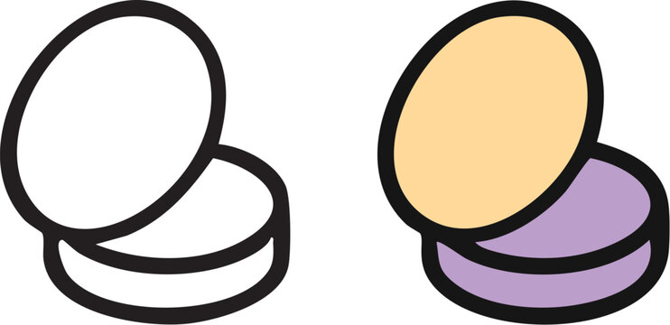 Cosmetic face powder compact icon set.