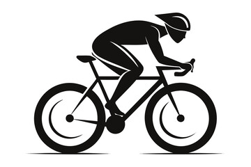 Naklejka premium Cyclist Silhouette on Road Bike with Helmet, Illustration, Isolated White Background