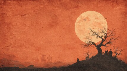 Eerie silhouettes against a full moon desert landscape digital art twilight atmospheric mystery