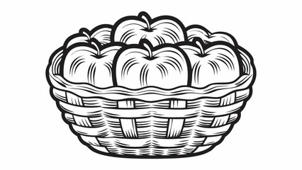 Fototapeta premium A basket full of apples illustration with black outline and white fill in a simple vector graphic style