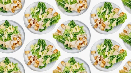 Seamless watercolor pattern with Caesar salad