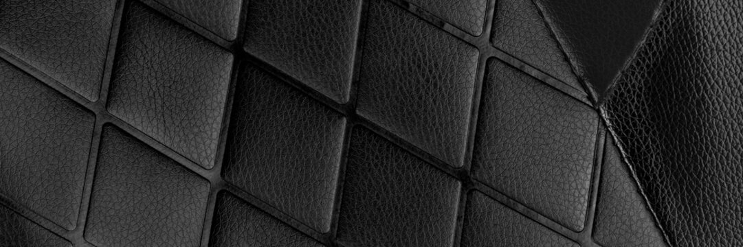 Vintage rhombic pattern black leather. Abstract dark background